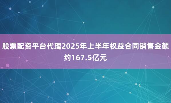 股票配资平台代理2025年上半年权益合同销售金额约167.5亿元